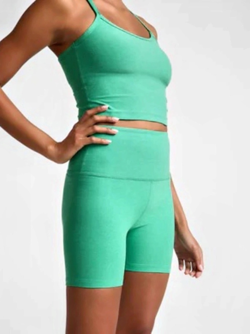 Beyond Yoga Spacedye Keep Pace Biker Short Green Grass Heather XS